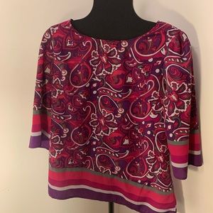 New York & Co Blouse shirt pink & purple damask.